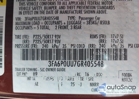 2016 Ford Fusion S Hybrid из США, поврежденный, VIN 3FA6P0UU7GR405548